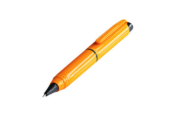 A glossy orange pen with chrome accents, positioned diagonally, showcasing its bold, stylish design, isolated on a transparent background