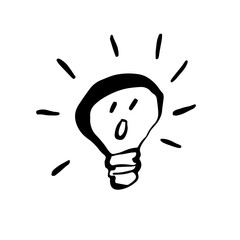 A new idea bulb doodle drawing, vector illustration, icon, sticker, cute sketch line drawing