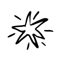 Cute star doodle drawing, icon, sticker, vector illustration, sketch style decor, black and white