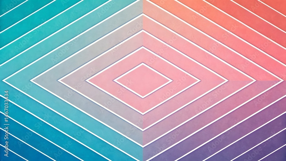 Poster diamond pattern with gradient colors from blue to pink and white lines separating the shapes