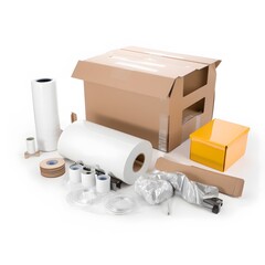Packaging supplies with cardboard boxes.