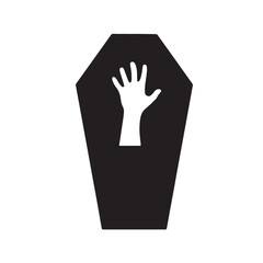 Coffin with Hand Reaching Out Silhouette, Smooth Horror Halloween Scene Vector