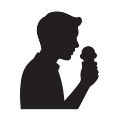 Man with Ice Cream Cone Silhouette, Smooth Summer Treat Icon Vector