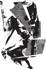 Fototapeta premium A solitary figure dances amidst complex layered geometric shapes.