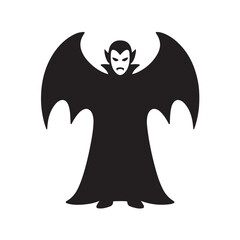 Vampire with Bat Wings Spread Silhouette, Smooth Halloween Creature Vector