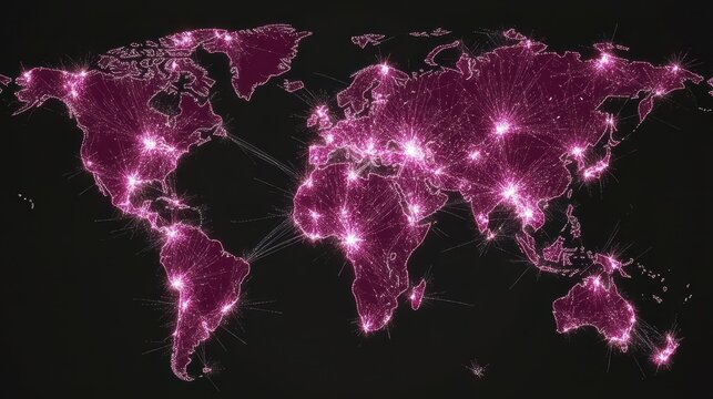 Vibrant world map illustration showcasing global connectivity and illumination for modern presentations and futuristic designs