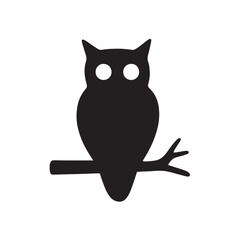 Owl on Branch Silhouette, Smooth Night Animal Nature Icon Vector