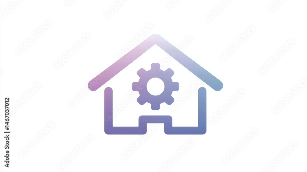 Aufkleber outline of a house with a gear symbol representing home improvement and automation concepts in a mod