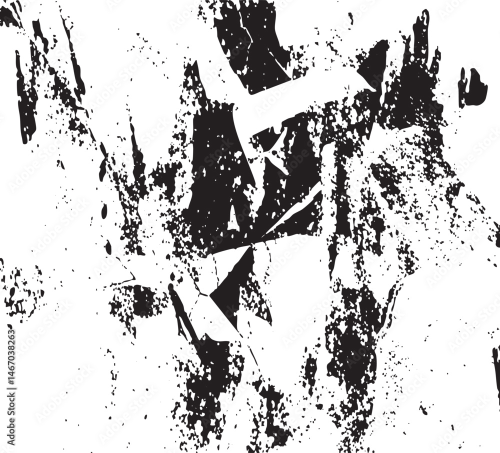 Poster a fragmented textured white shape appears to be shattering into numerous irregular pieces.
