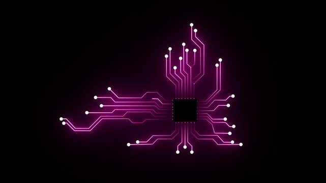Glowing Outline Tree Animation. Abstract digital dot line particle data background connecting technology concept 3d Circuit Board .