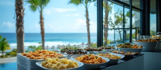 Obraz premium Buffet Food at Resort with Ocean View