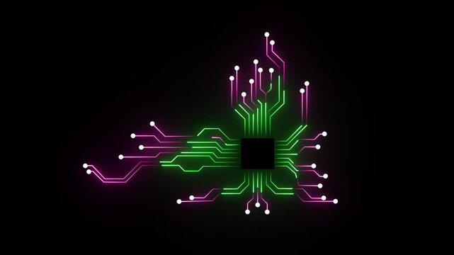 Glowing Outline Tree Animation. Abstract digital dot line particle data background connecting technology concept 3d Circuit Board .