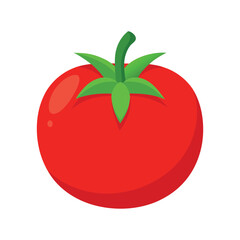 Vibrant red tomato with lush green leaves on a white background capturing the essence of freshness and nature's bounty