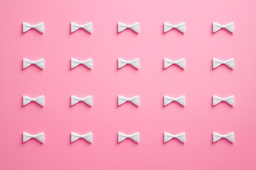 Romantic background, White Ribbon arranged in a Grid on Pink Background
