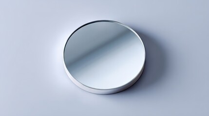 Clean and simple circular makeup mirror on a light gray background, emphasizing the mirror's sleek design