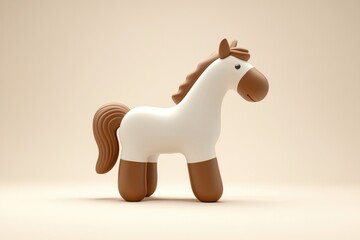 Playful white horse figurine on beige backdrop.