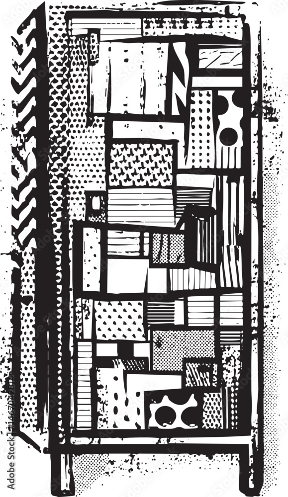 Aufkleber a textured vertical schematic of a complex mechanical device.