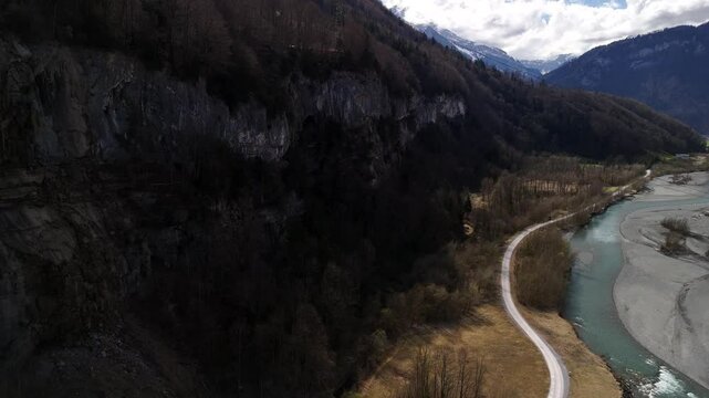 Swiss mountains cliff Linth river Switzerland outdoor highlands alpine