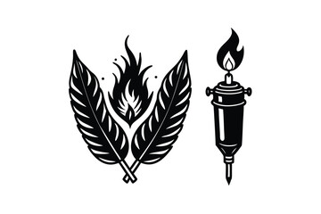 vector illustration of a set of black and white feathers