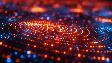 Abstract Digital Art:  Vibrant Concentric Circles of Light and Energy