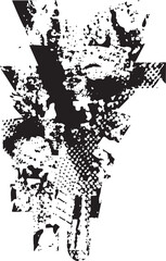 A distressed fragmented skull emerges from a chaotic texture.