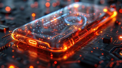 Futuristic Transparent Smartphone on Circuit Board: A Glimpse into Tomorrow's Technology