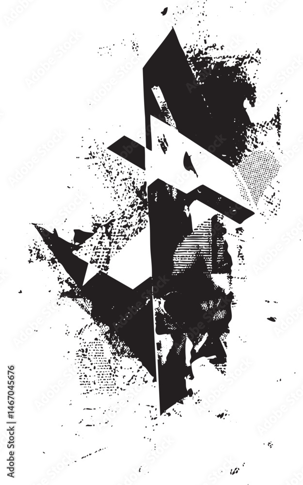 Poster abstract geometric shapes overlap and blend in a monochrome composition.