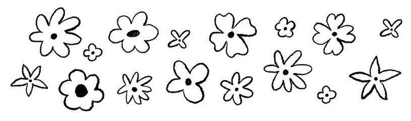 Background with black brush flowers. Hand drawn botanical doodle elements. Ink drawing wild plants