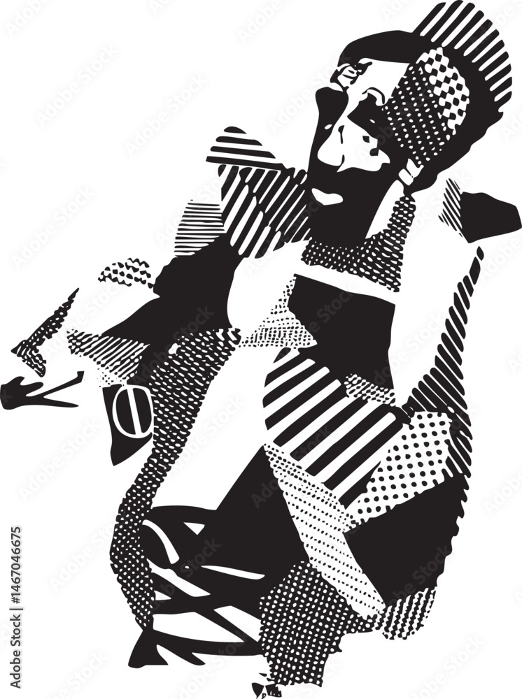 Aufkleber a silhouetted man gestures dramatically with his hands creating dynamic lines and .
