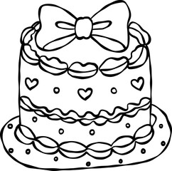 Coquette Vintage Cake – Retro Hand-Drawn Line Art Clipart