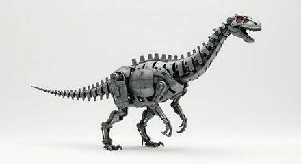 Mechanical dinosaur robot metal machine animal robotic creature futuristic sauropod grey design art on transparent background
