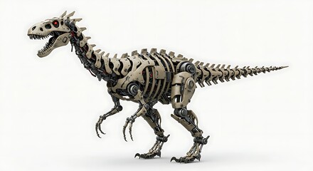 Mechanical dinosaur robot raptor skeleton machine ai generated artwork concept design futuristic animal art on transparent background