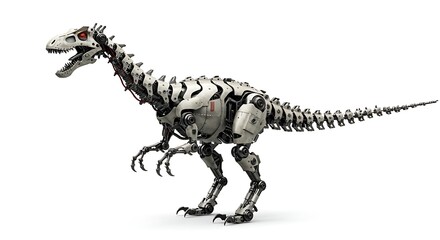 Mechanical dinosaur robot skeleton machine t rex reptile animal futuristic technology design concept art on transparent background
