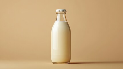 Glass bottle with milk transparent isolated mockup for dairy product packaging and branding