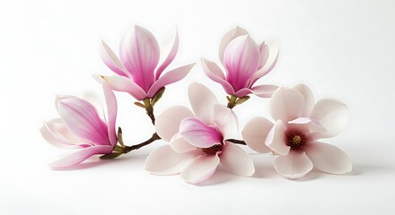 Obraz premium Magnolia flower bloom blossom pink petals spring floral beauty elegant nature delicate botanical plant close up art 100 on transparent background
