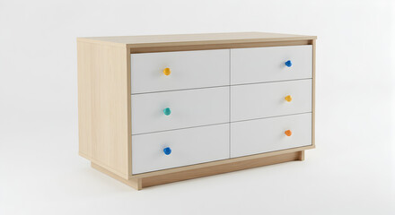 Modern Wooden Organizer with Colorful Inserts on white background