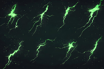 Green lightning bolts striking against a dark background, creating an electrifying atmosphere