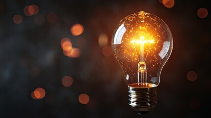 Transparent, glowing lightbulb for energy and lighting items