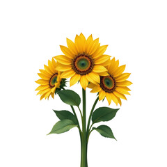 Bright yellow sunflower cluster with green leaves, radiating warmth and natural beauty in vibrant floral display