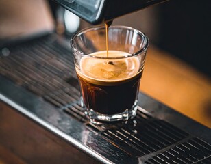 Espresso Being Poured Into Small Glass Cup