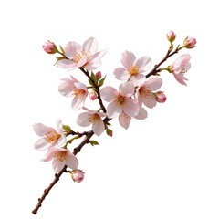 Fototapeta premium Delicate pink cherry blossom flowers bloom on graceful stem with fresh green leaves and soft petals in springtime