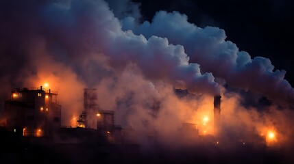 Obraz premium Industrial factory set with smoke