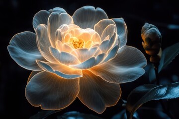 In an old estate garden, a Camellia bush is said to grant wishes, but only to those who can decipher its intricate, glowing patterns