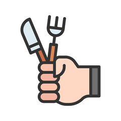 Holding Fork and Knife icon vector image. Suitable for mobile apps, web apps and print media.