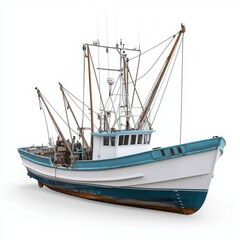 Naklejka premium Fishing boat with rigging details on white background