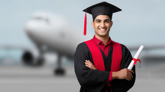 happy indian male graduate student in Cap and Gown. Studying abroad offers students an incredible opportunity for international learning, with scholarships providing guidance and support.
