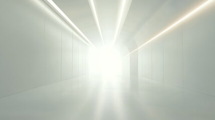 Fototapeta premium A large, empty, white room with a light shining through a doorway