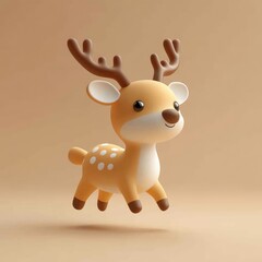 Obraz premium Cute cartoon deer figurine in a light beige setting.