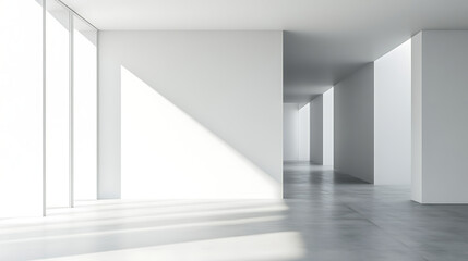 A large, empty room with white walls and a white floor