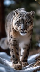 Fototapeta premium Majestic snow leopard, regal stance in winter